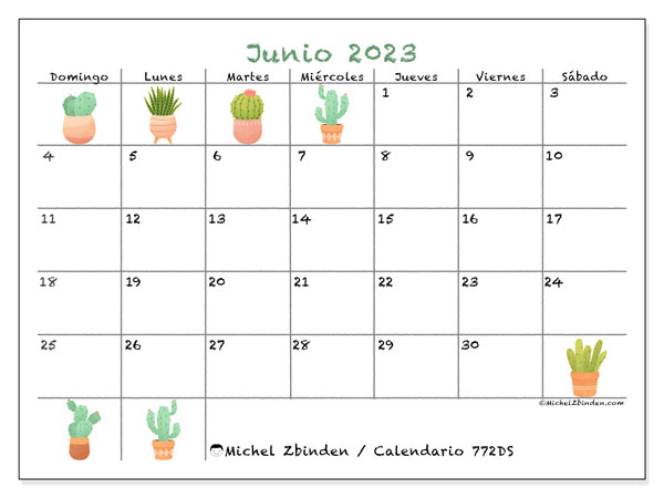 Calendario junio 2023 “772”. Programa para imprimir gratis.. De domingo a sábado