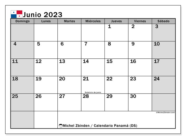 Kalendarz czerwiec 2023, Panama (ES). Darmowy plan do druku.
