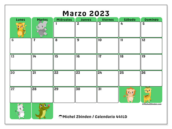 Calendario para imprimir, marzo 2023, 441LD