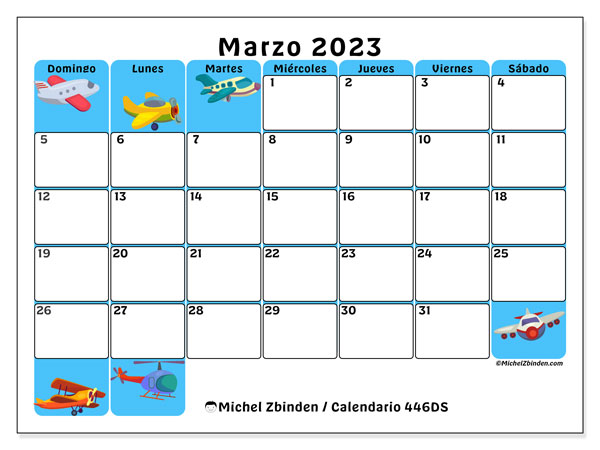 Calendario 446DS, marzo de 2023, para imprimir gratuitamente. Agenda imprimible gratuita