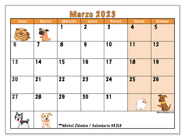 Calendario para imprimir, marzo 2023, 482LD
