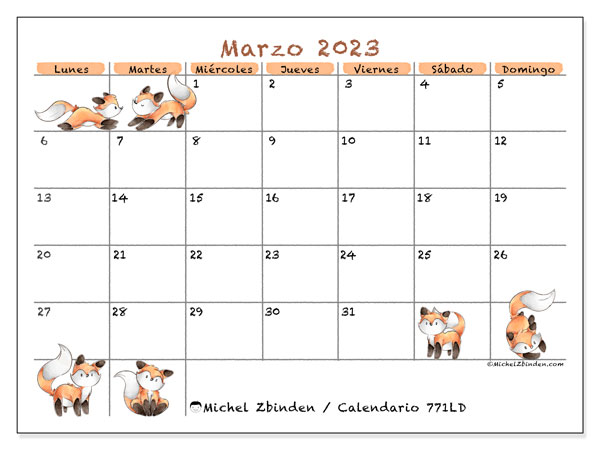 771LD, calendario de marzo de 2023, para su impresión, de forma gratuita.