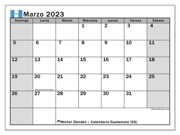 Calendario para imprimir, marzo de 2023, Guatemala (DS)