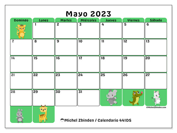 Calendario para imprimir, mayo 2023, 441DS