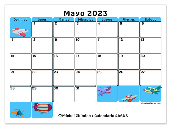 Calendario mayo 2023, 446DS. Calendario para imprimir gratis.