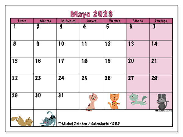 Calendario mayo 2023 “481”. Calendario para imprimir gratis.. De lunes a domingo