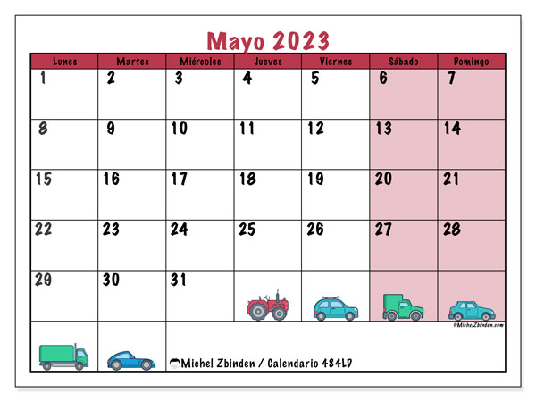 Calendario para imprimir, mayo 2023, 484LD