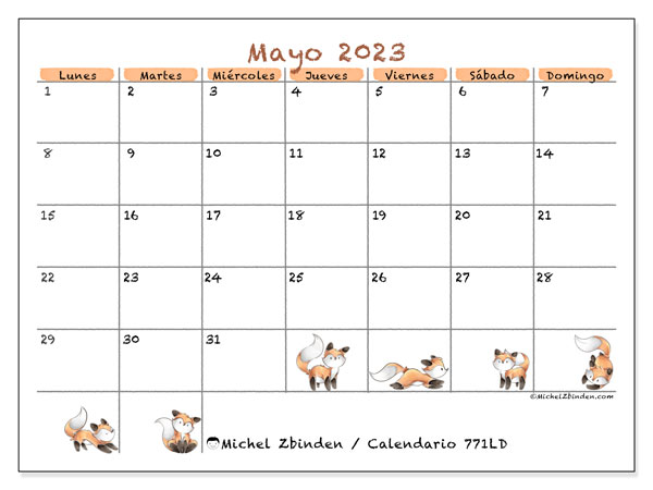 Calendario mayo 2023, 771LD. Calendario para imprimir gratis.