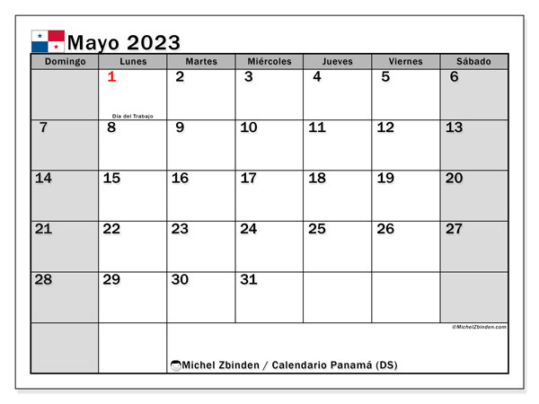 Calendario para imprimir, mayo de 2023, Panamá (DS)