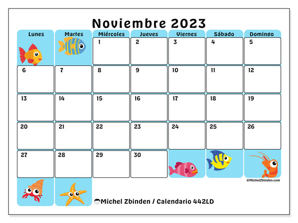 Calendario noviembre 2023 “442”. Programa para imprimir gratis.. De lunes a domingo