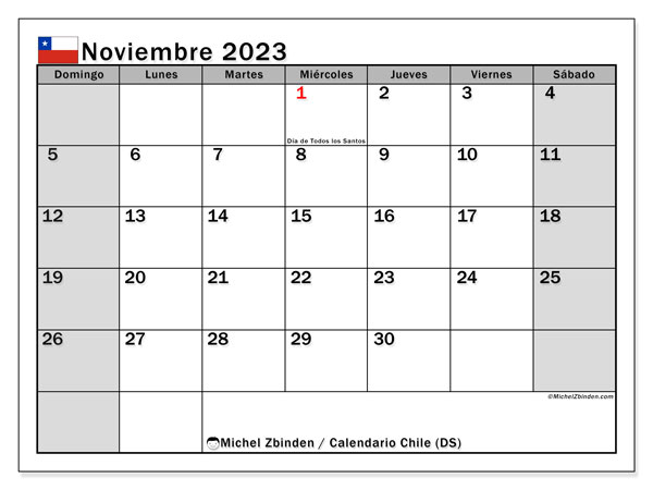 Calendario noviembre 2023 “Chile”. Calendario para imprimir gratis.. De domingo a sábado