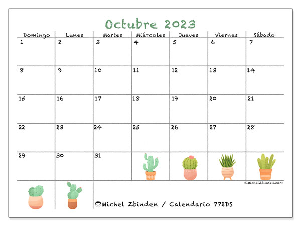 Calendario para imprimir, octubre 2023, 772DS