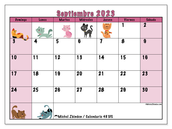 Calendario septiembre 2023 “481”. Programa para imprimir gratis.. De domingo a sábado