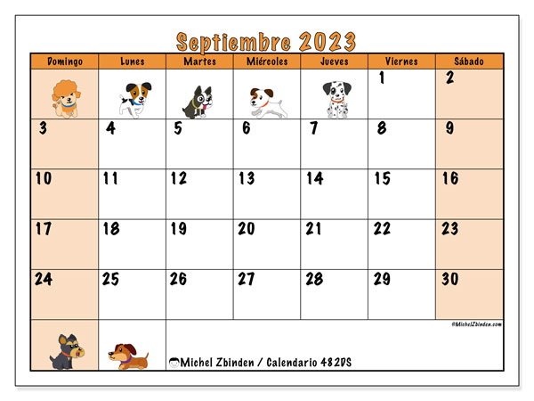 Calendario septiembre 2023 “482”. Horario para imprimir gratis.. De domingo a sábado