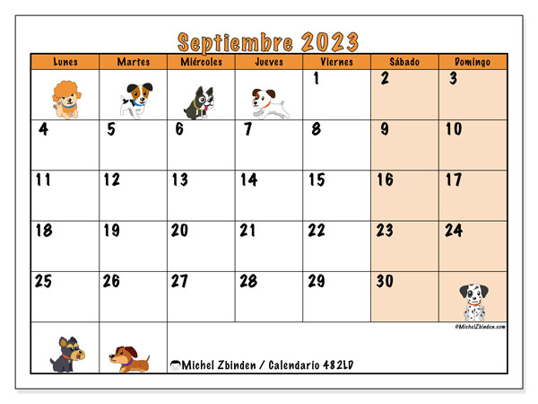 Calendario septiembre 2023 “482”. Horario para imprimir gratis.. De lunes a domingo