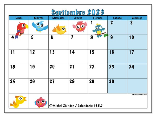 Calendario septiembre 2023 “483”. Diario para imprimir gratis.. De lunes a domingo