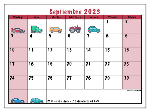 Calendario septiembre 2023 “484”. Horario para imprimir gratis.. De domingo a sábado