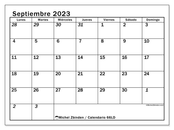 Calendario septiembre 2023 “501”. Calendario para imprimir gratis.. De lunes a domingo