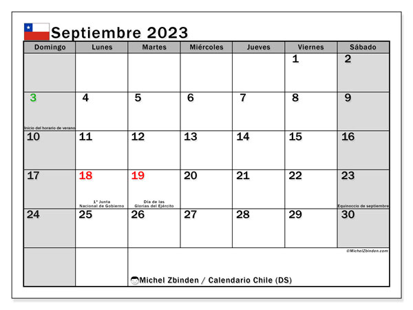 Calendario para imprimir, septiembre de 2023, Chile (DS)