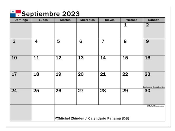 Kalendarz wrzesień 2023, Panama (ES). Darmowy program do druku.