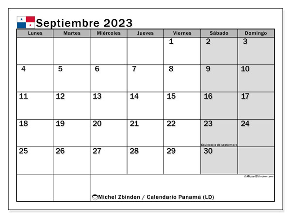 Calendario para imprimir, septiembre de 2023, Panamá (LD)