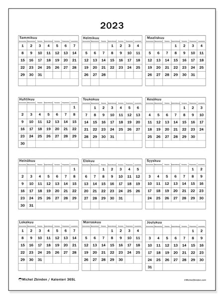 Tulostettavat kalenteri 2023. Vuosikalenteri “36SL” ja vapaa tulostettava päiväkirja