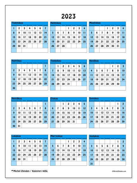 Tulostettavat kalenteri 2023. Vuosikalenteri “40SL” ja ilmainen tulostettava aikataulu