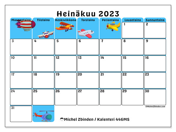 446MS, kalenteri heinäkuu 2023, tulostettavaksi, ilmainen.