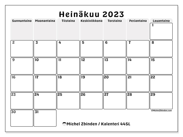 Tulostettava kalenteri, heinäkuu 2023, 44SL