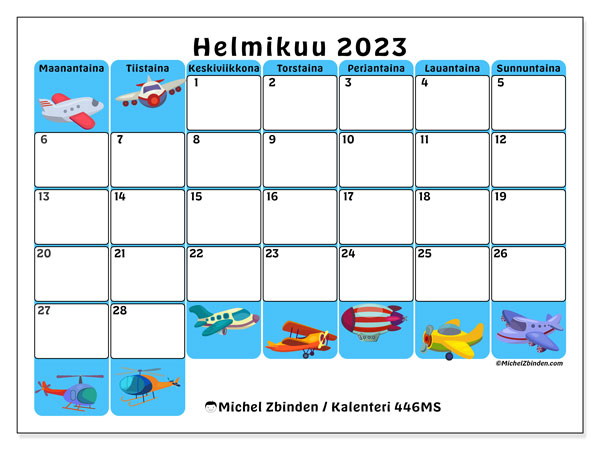 Tulostettava kalenteri, helmikuu 2023, 446MS
