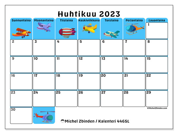 Tulostettava kalenteri, huhtikuu 2023, 446SL