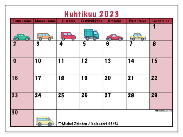 Tulostettava kalenteri, huhtikuu 2023, 484SL