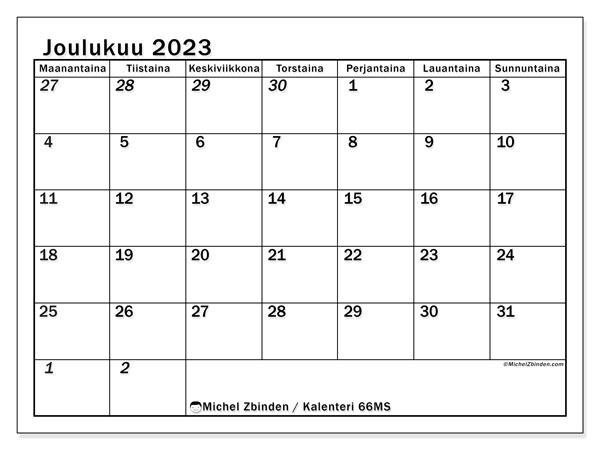 Tulostettava kalenteri, joulukuu 2023, 501MS