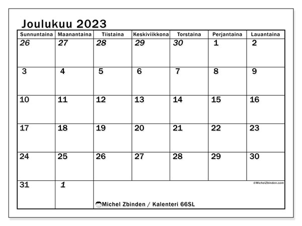 Kalenteri joulukuu 2023, 501SL. Ilmainen tulostettava kalenteri.