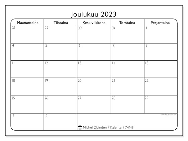 Tulostettava kalenteri, joulukuu 2023, 74MS