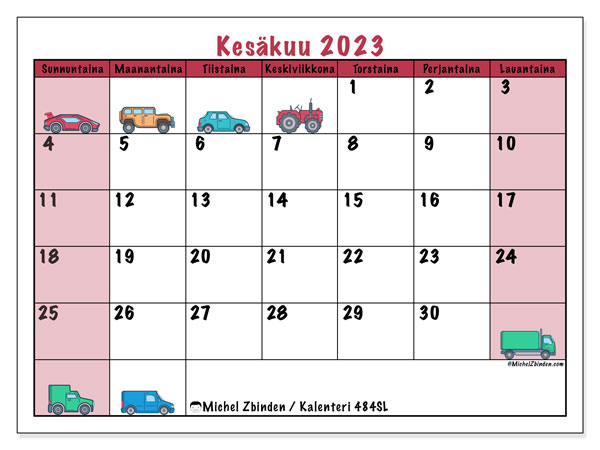 Kalenteri kesäkuu 2023 “484”. Ilmainen tulostettava kalenteri.. Sunnuntaista lauantaihin