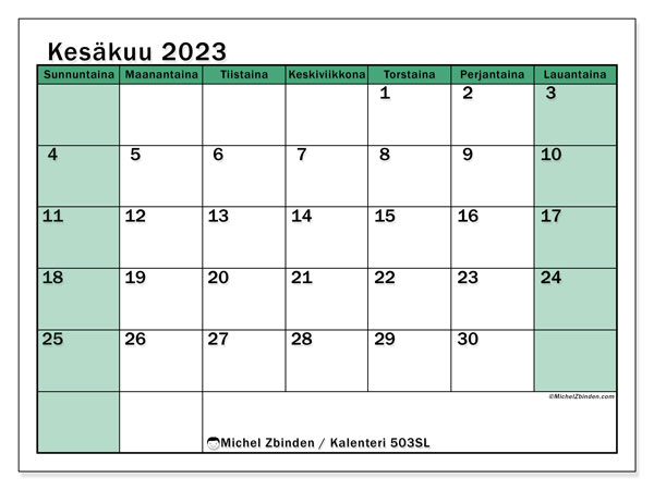 Kalenteri kesäkuu 2023, 503SL. Ilmainen tulostettava kartta.