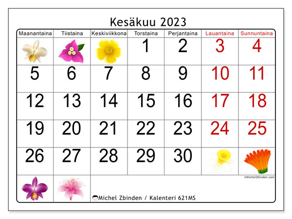 Tulostettava kalenteri, kesäkuu 2023, 621MS