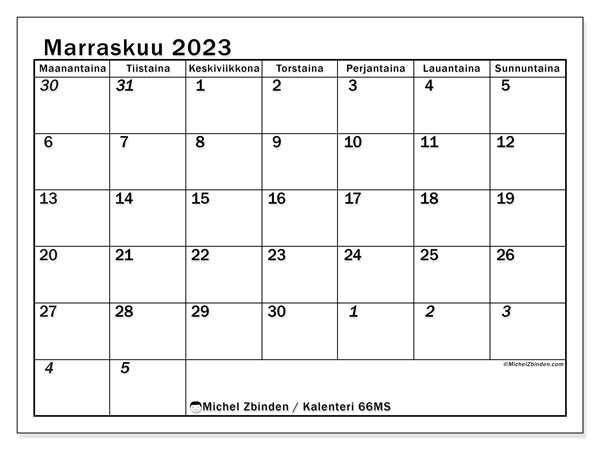 Kalenteri marraskuu 2023, 501MS. Ilmainen tulostettava kartta.