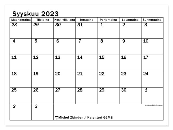 Tulostettava kalenteri, syyskuu 2023, 501MS