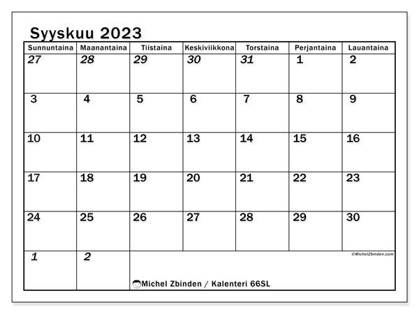 Kalenteri syyskuu 2023, 501SL. Ilmainen tulostettava kartta.