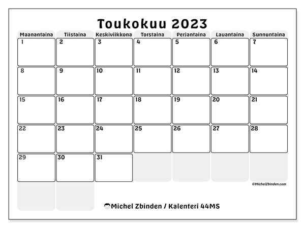 Tulostettava kalenteri, toukokuu 2023, 44MS