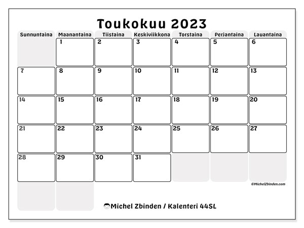 Tulostettava kalenteri, toukokuu 2023, 44SL