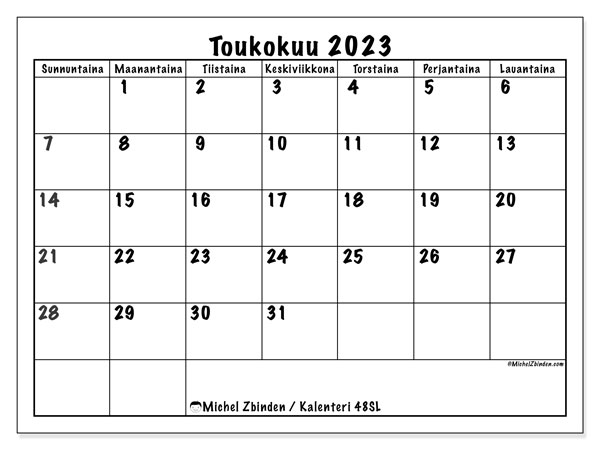 Tulostettava kalenteri, toukokuu 2023, 48SL