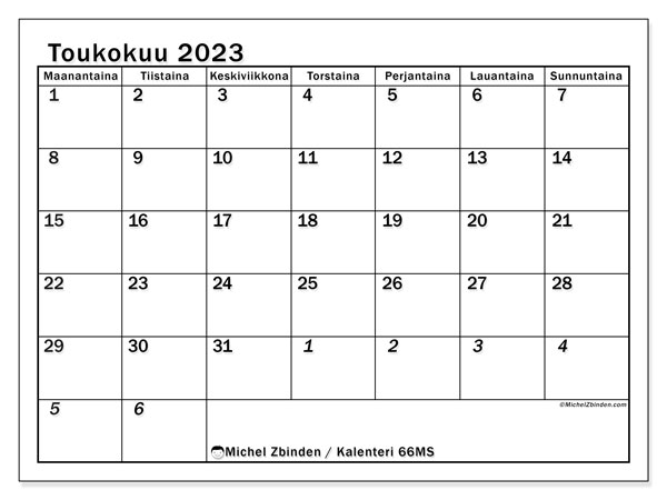Kalenteri toukokuu 2023, 501MS. Ilmainen tulostettava lehti.