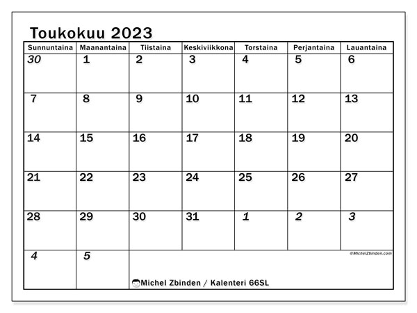 Tulostettava kalenteri, toukokuu 2023, 501SL
