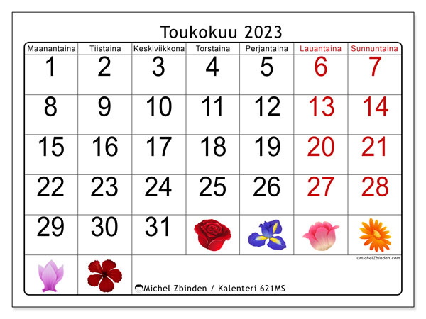 Tulostettava kalenteri, toukokuu 2023, 621MS