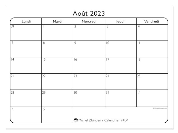 74LD, calendrier août 2023, pour imprimer, gratuit.