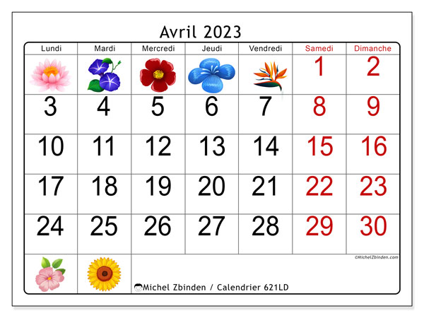 621LD, calendrier avril 2023, pour imprimer, gratuit.