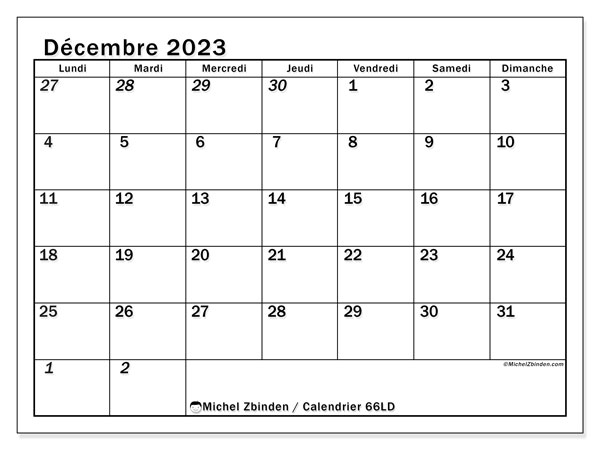 Calendrier à imprimer, décembre 2023, 501LD